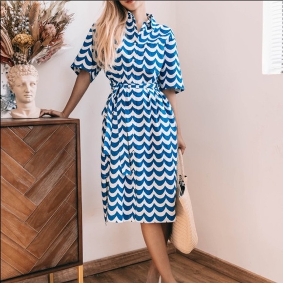 Uniqlo Dresses & Skirts - Uniqlo x marimekko linen Blue White Wave Dress